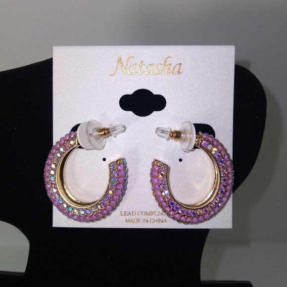 Natasha Lavender Rhinestone Loop Earrings - Picture 3 of 4